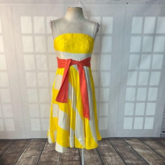 Maeve Anthropologie Sunshine yellow and white Striped Dress size 6P - Picture 4 of 16